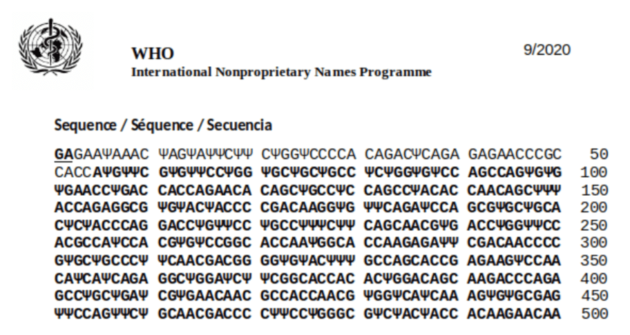 Teil des mRNA-Codes des Biontech-Pfizer-Impfstoffs von 2020