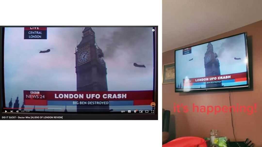 Ein Vergleich von Szenen aus der Serie „Doctor Who“ auf Youtube (links) mit dem auf Tiktok kursierenden Video (rechts) zeigt, dass es sich um dieselbe Aufnahme handelt