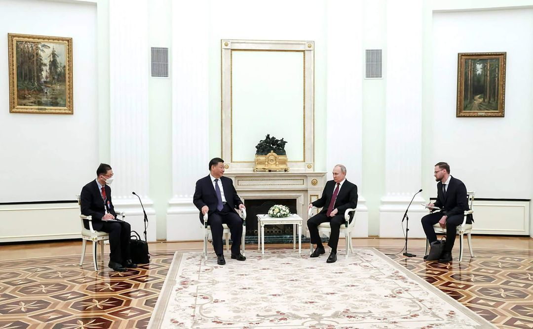 Der russische Präsident Wladimir Putin traf sich am 20. März 2023 mit Chinas Präsident Xi Jinping im Kreml in Moskau 