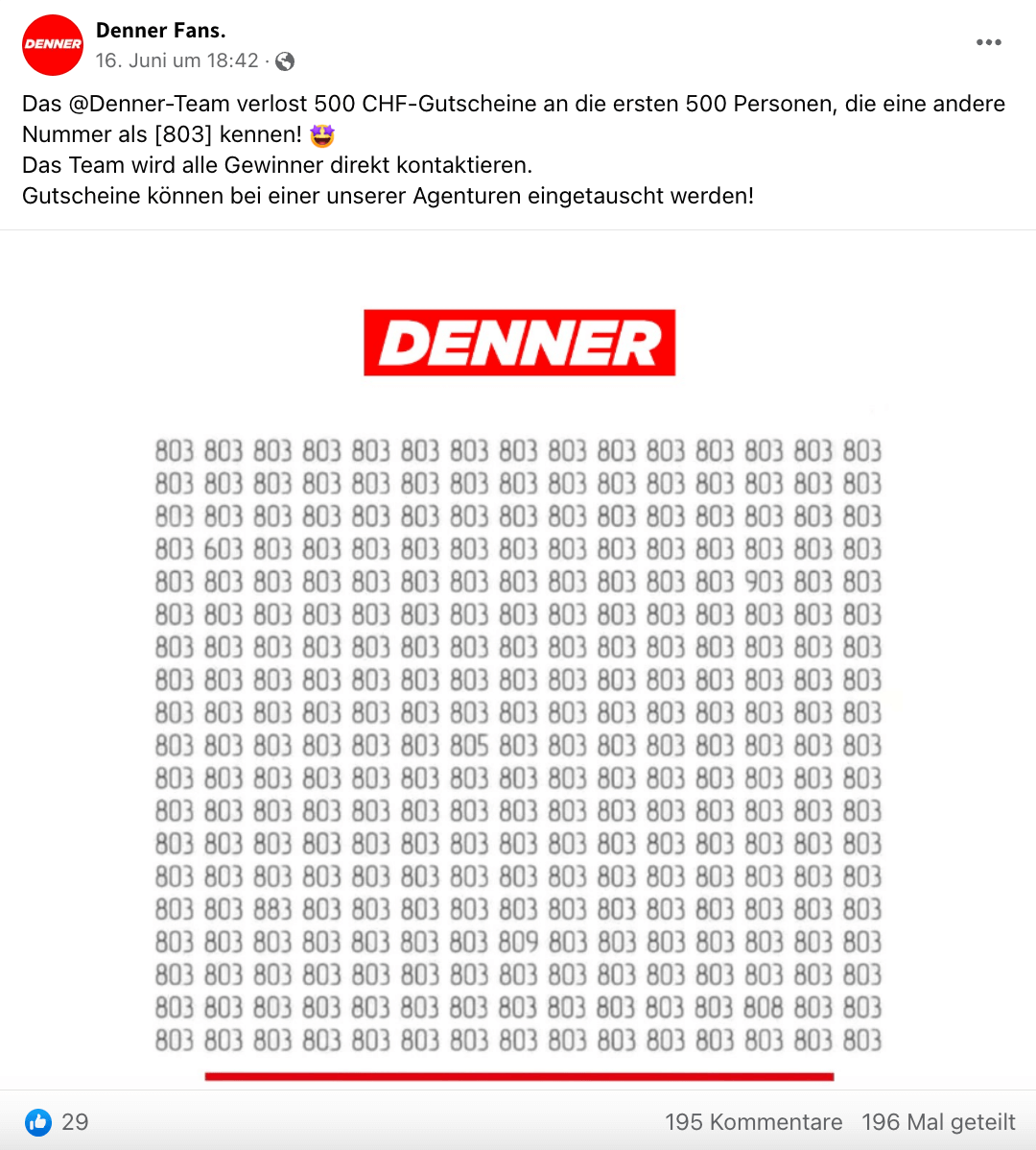 Auf Facebook verbreitet sich ein angebliches Gewinnspiel von Denner. Es gibt jedoch zahlreiche Hinweise, dass es sich dabei um eine Fälschung handelt.