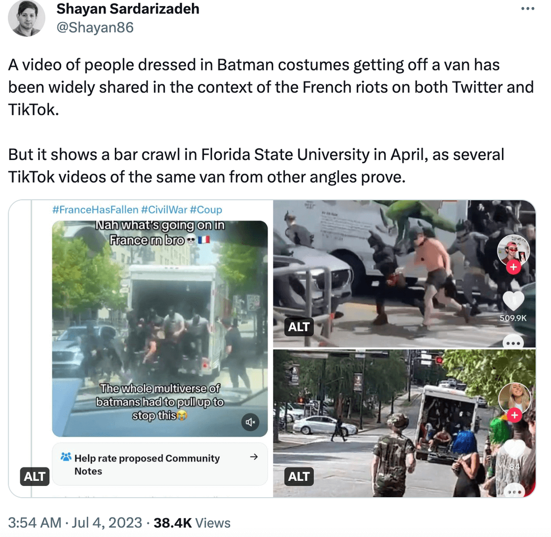 Der BBC-Journalist Shayan Sardarizadeh klärt auf Twitter die Herkunft des Batman-Videos auf