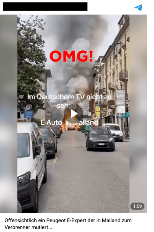 Anders als ein Beitrag auf Telegram behauptet, brannte in diesem Video ein mit Sauerstoffflaschen beladener Transporter. 