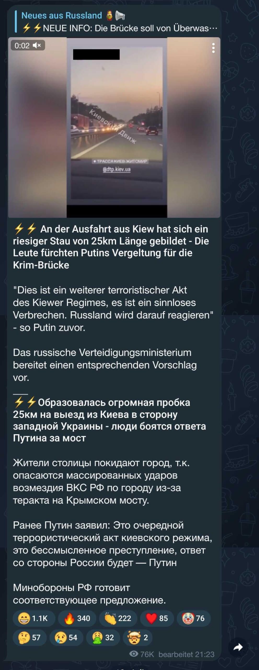 Telegram-Beitrag von „Neues aus Russland“.