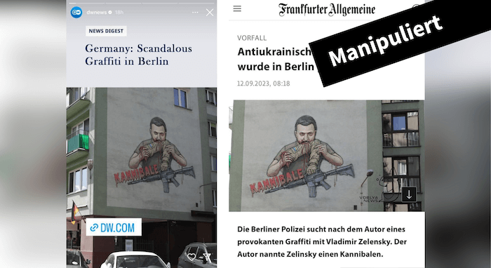 Selenskyj als Kannibale? Artikel von Deutscher Welle und FAZ über angebliches Graffiti in Berlin gefälscht - Featured image