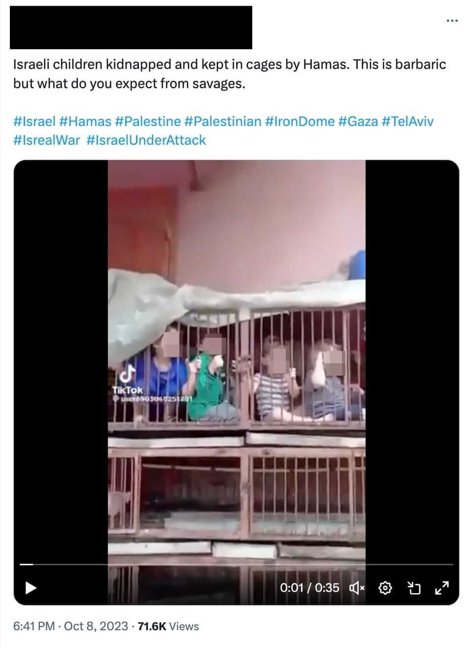 X-Beitrag mit dem Video, das Kinder in einem Käfig zeigt.