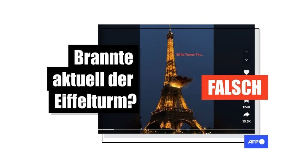 Im Internet verbreiten sich falsche Gerüchte über den Brand des Eiffelturms - Featured image