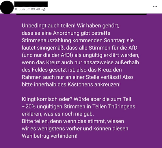 Auf Facebook ist von einem angeblichen Wahlbetrug die Rede.