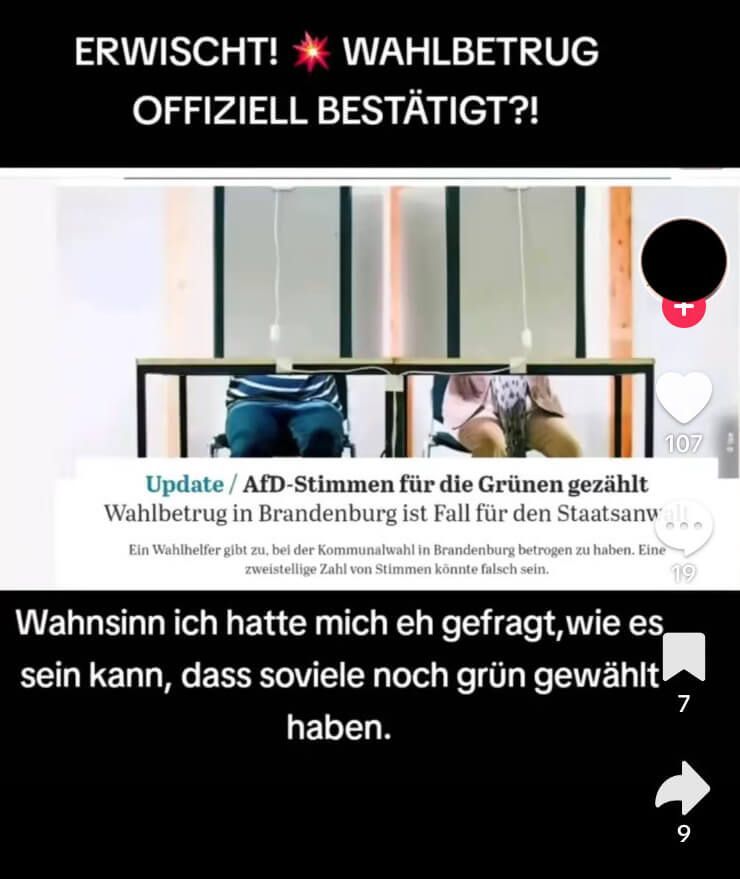 Diesem Tiktok-Video fehlt wichtiger Kontext zu den Kommunalwahlen in Brandenburg 2024.