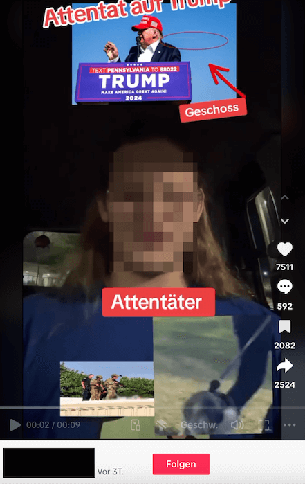 Screenshot eines Tiktok-Beitrags, man sieht erneut den Mann in blauem T-Shirt.