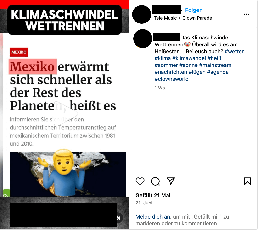 Screenshot des Instagram-Beitrages