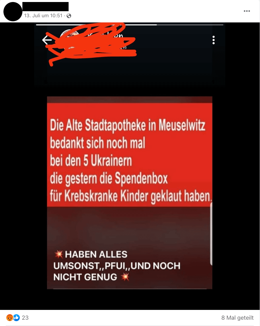 Screenshot eines Beitrages mit der Behauptung auf Facebook