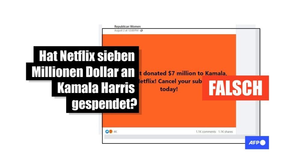 Nein, Netflix spendete keine sieben Millionen Dollar an Kamala Harris' Wahlkampagne - Featured image