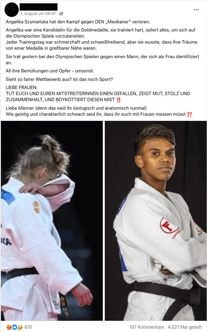 Auf Facebook verbreitet eine Nutzerin die Behauptung, die mexikanische Judoka Awiti Alcaraz (rechts) sei in Wirklichkeit ein Mann