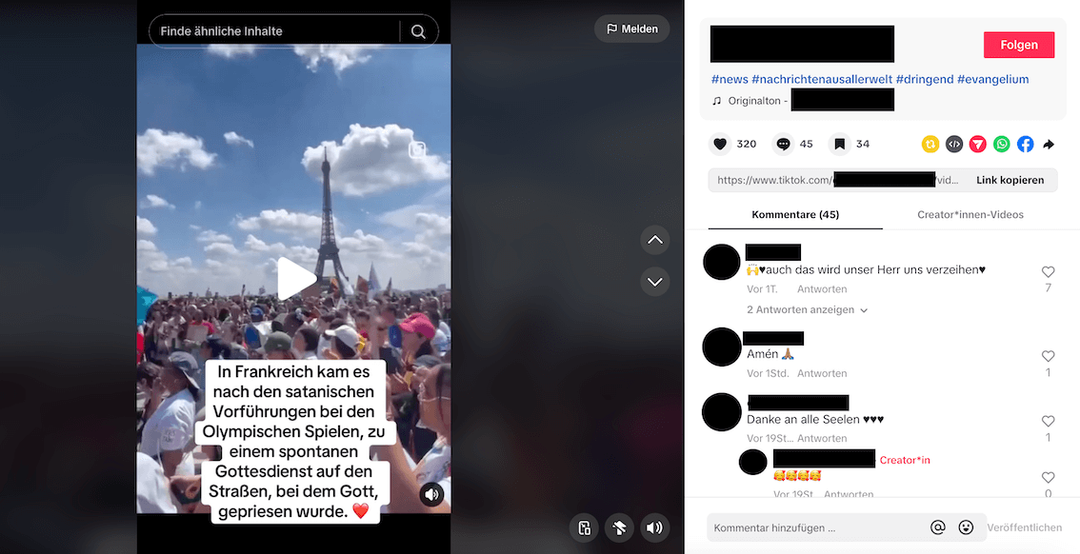 Beitrag mit dem Video auf Tiktok