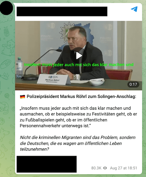 Screenshot eines Telegram-Beitrags.