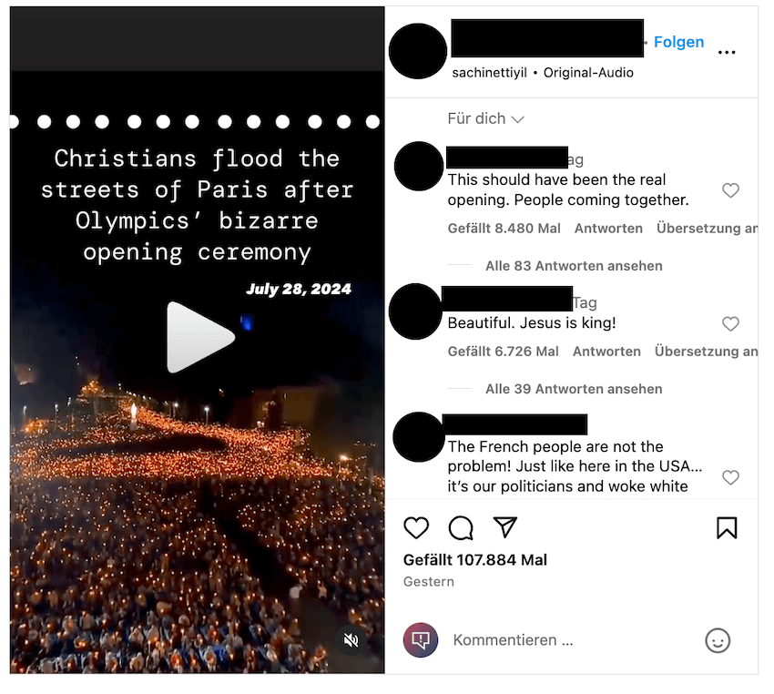 Screenshot eines Instagram-Beitrags mit dem Video