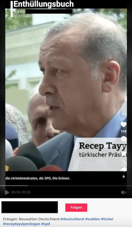 Screenshot des Tiktok-Beitrag, in dem das Erdoğan-Video zu sehen ist.