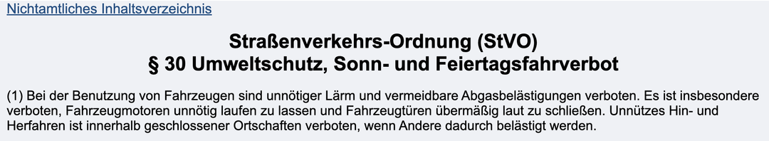Die Straßenverkehrsordnung bestimmt in Paragraph 30, dass Automotoren nicht unnötig laufen dürfen