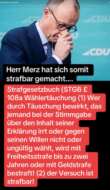 Screenshot eines Tiktok-Beitrags, in dem der Paragraf 108a StGB zitiert wird.