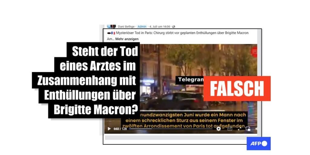 Gefälschter Nachrichtenbeitrag zu totem Arzt mit angeblicher Verbindung zu Brigitte Macron im Umlauf - Featured image