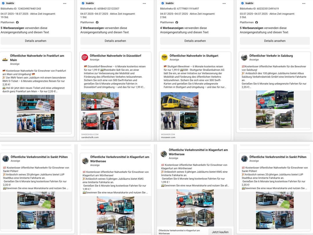 Collage von Anzeigen aus der Meta Werbebibliothek