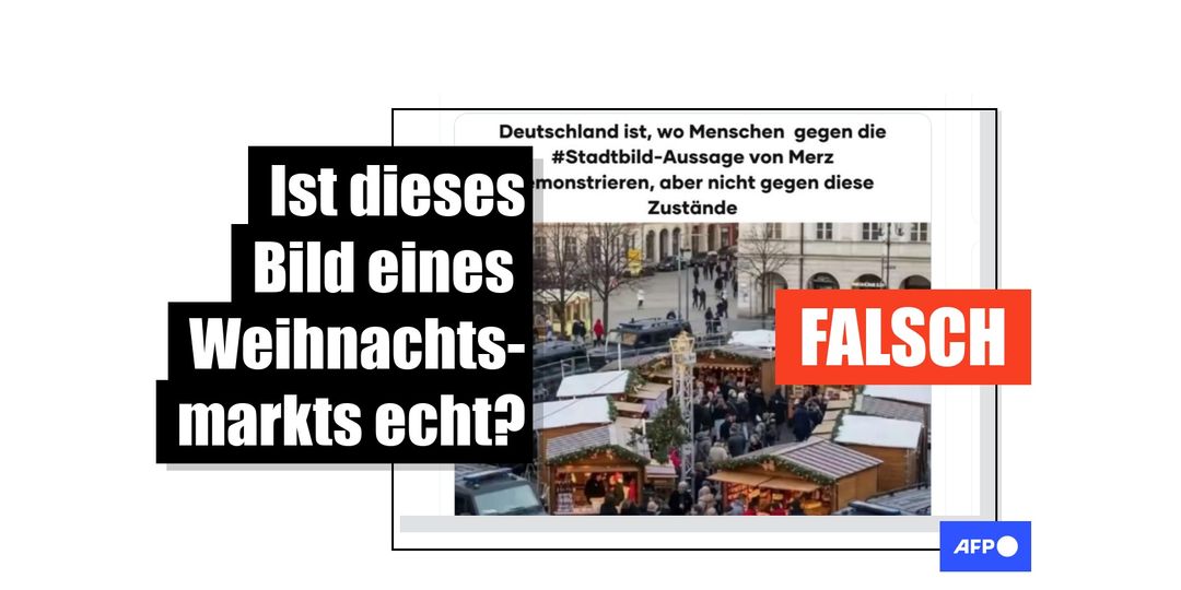 Dieses Bild eines Weihnachtsmarkts mit strengen Sicherheitsvorkehrungen ist KI-generiert