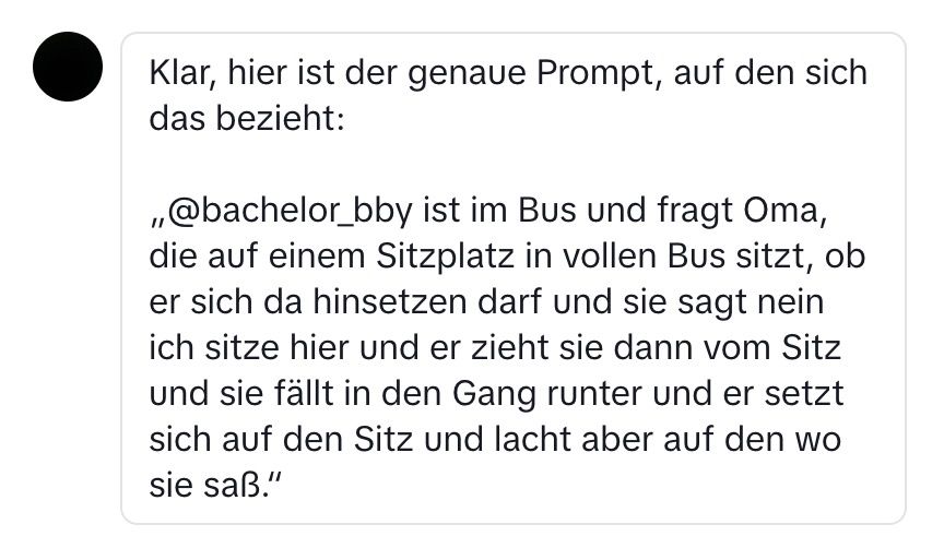 Inzwischen gesperrter Sora 2 Prompt