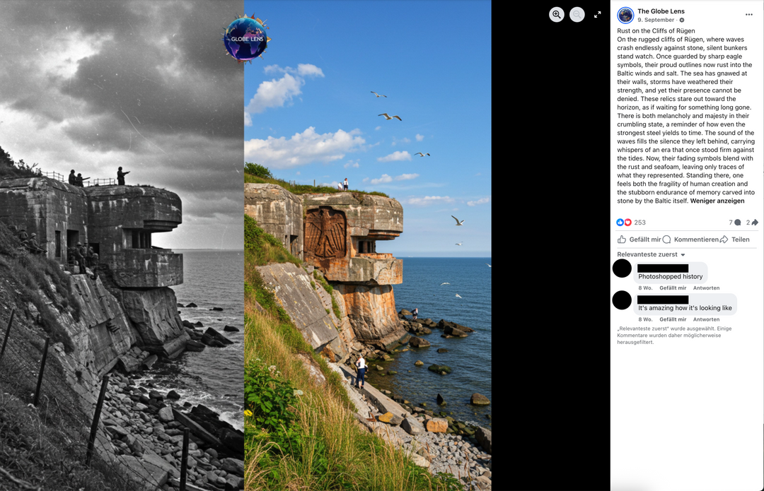 Auch diese Aufnahme des Facebook-Accounts „The global Lens“ soll auf Rügen entstanden sein. Sie ist ebenfalls fake.