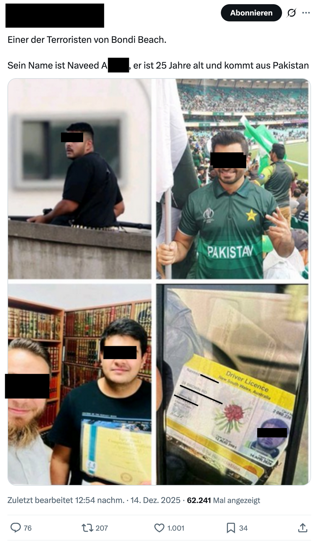 Auf X verbreiten verschiedene Konten diese vier Bilder im Zusammenhang mit der Tat in Sydney