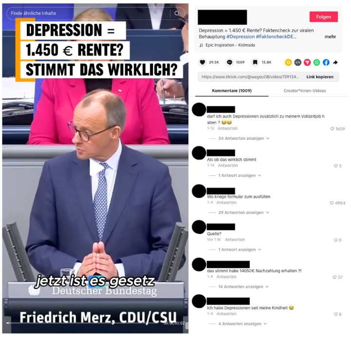 Auf Tiktok bekam ein einziges Video mit der Behauptung über die bedingungslose Rente 1,7 Millionen Ansichten