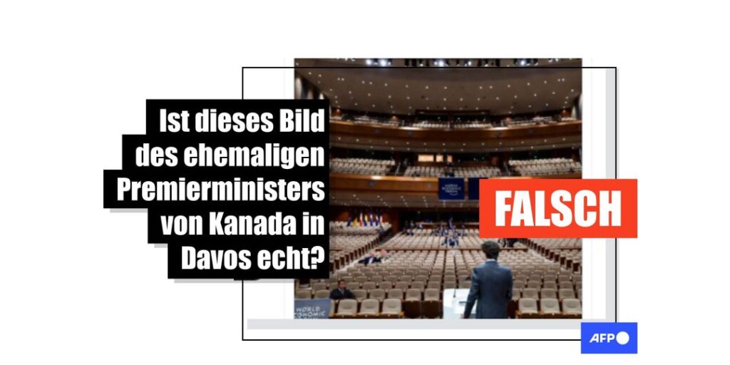 Dieses Bild von Trudeau vor einem leeren Saal des Weltwirtschaftsforums ist KI-generiert - Featured image