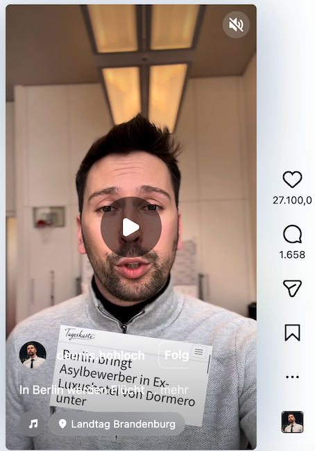 Screenshot eines Instagram-Beitrags, darin sieht man Dennis Hohloch, unten blendet er einen Artikel ein.