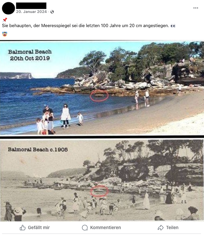 Auf Facebook verbreitete sich dieser Fotovergleich des Balmoral Beach in Sydney