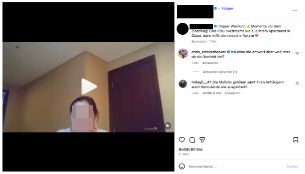 Anders als auf Instagram behauptet, zeigt dieses Video keine Folgen eines iranischen Angriffs in Dubai