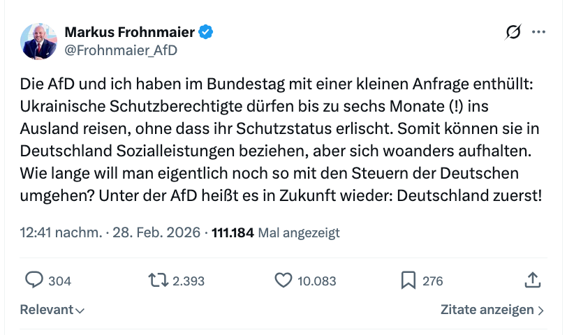 X-Beitrag von Frohnmaier