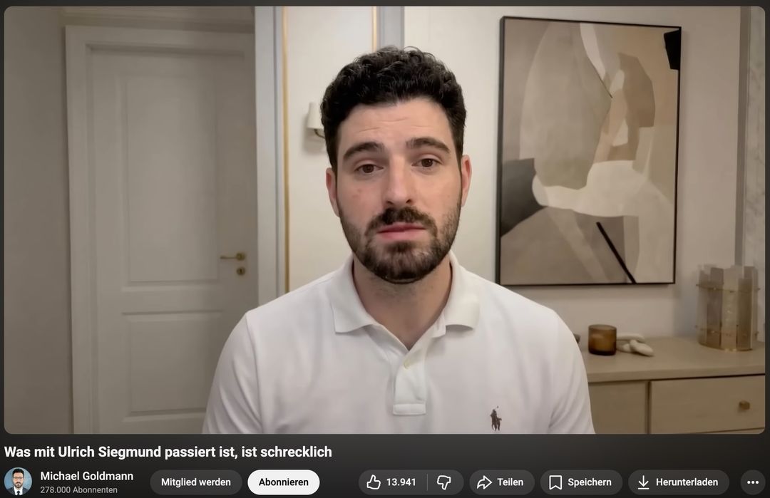 Die Videos des Youtube-Kanals „Michael Goldmann“ sind mit hoher Wahrscheinlichkeit KI-generiert (Quelle: Youtube; Screenshot: CORRECTIV.Faktencheck)