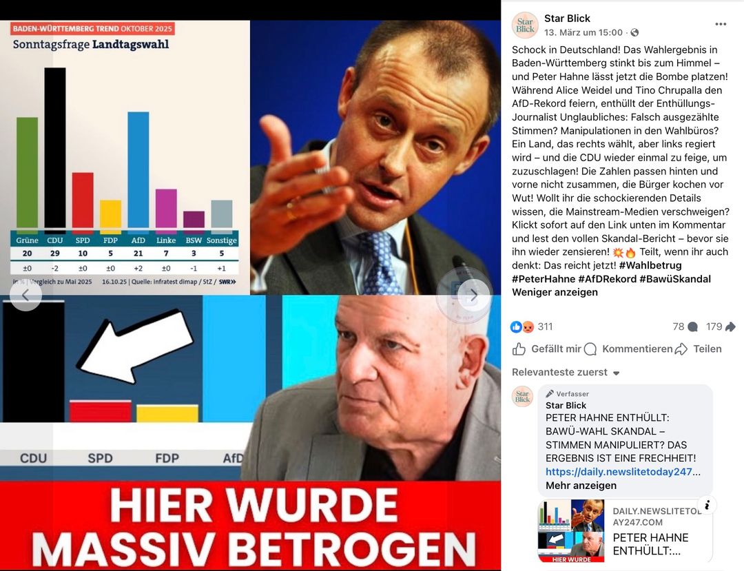 Facebook-Beitrag mit Falschbehauptung - darunter ist ein Artikel verlinkt