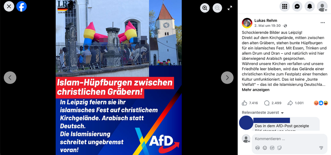 Screenshot eines Facebook-Beitrags des AfD-Politikers Lukas Rehm