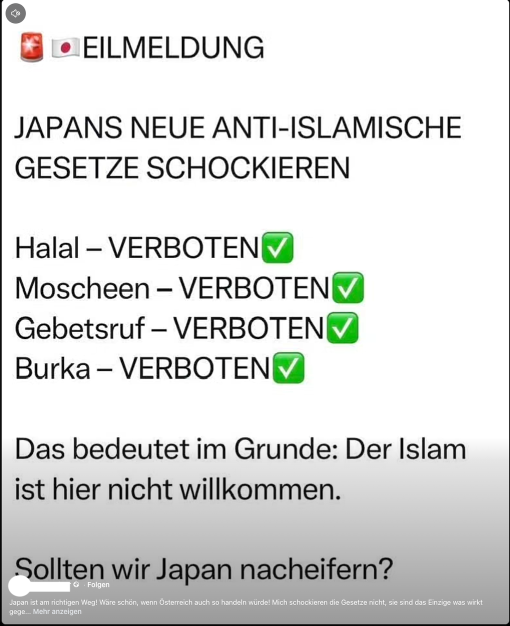 Facebook-Beitrag mit der Behauptung