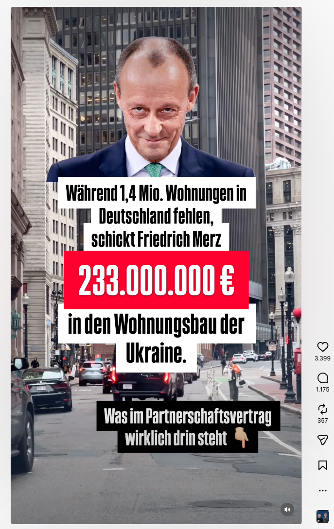 Auf Instagram verbreitet sich die Falschbehauptung, Deutschland finanziere Sozialwohnungen in der Ukraine mit 233 Millionen Euro