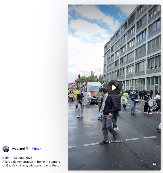 Instagram-Beitrag mit einem Video von Trommeln bei einem Pro-Palästina-Protestes in Berlin